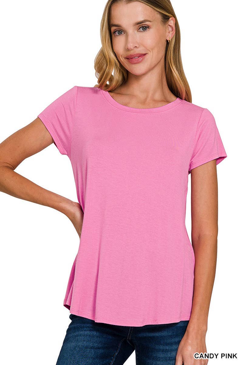 ALL TOPS: Flowy Round Hem Rayon Short Sleeve Top