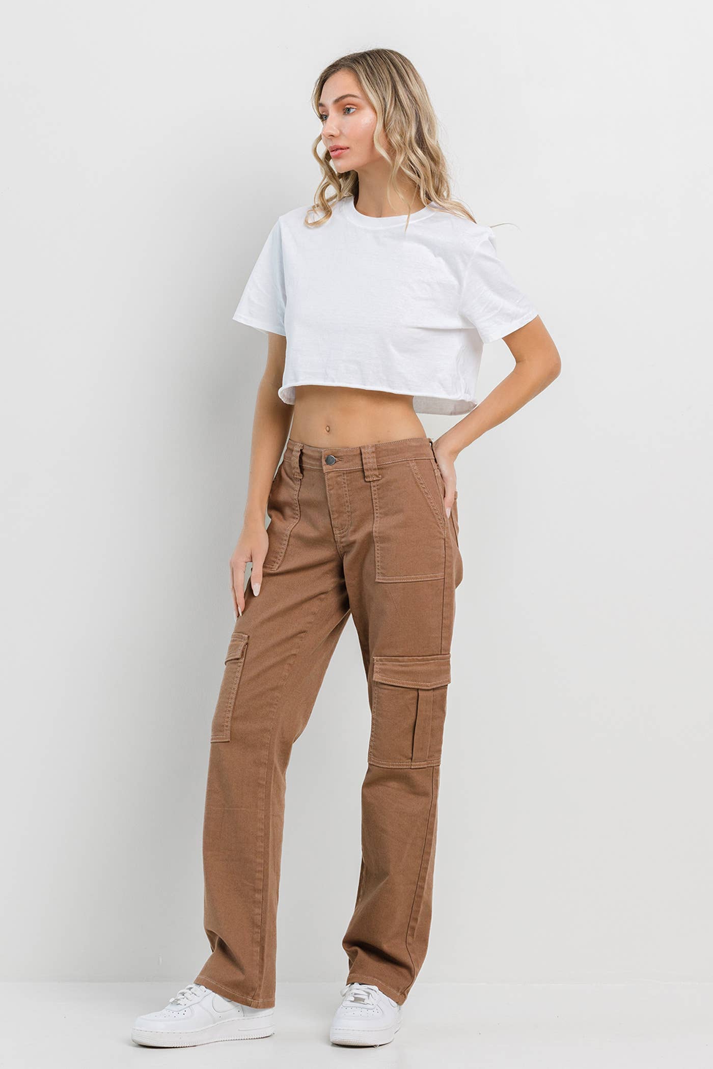 BOTTOMS: Taupe Straight Cargo Pants
