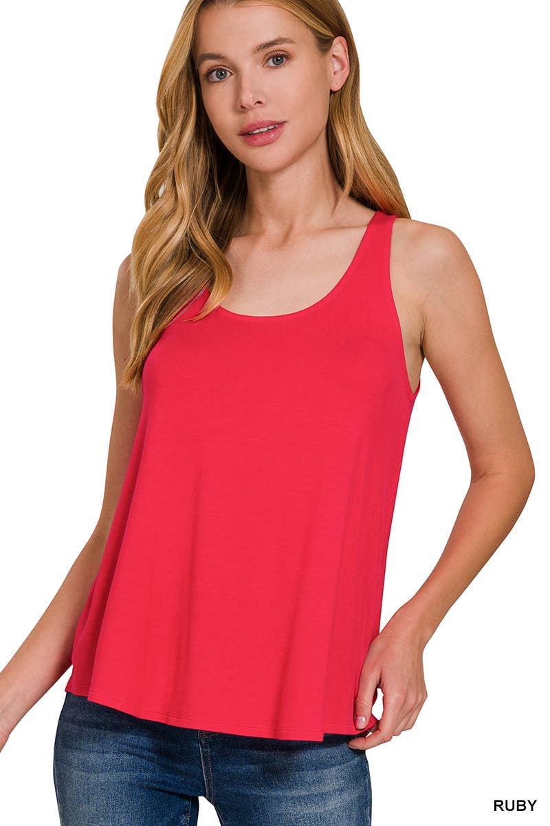 Flowy Hem Rayon Sleeveless Tank Top