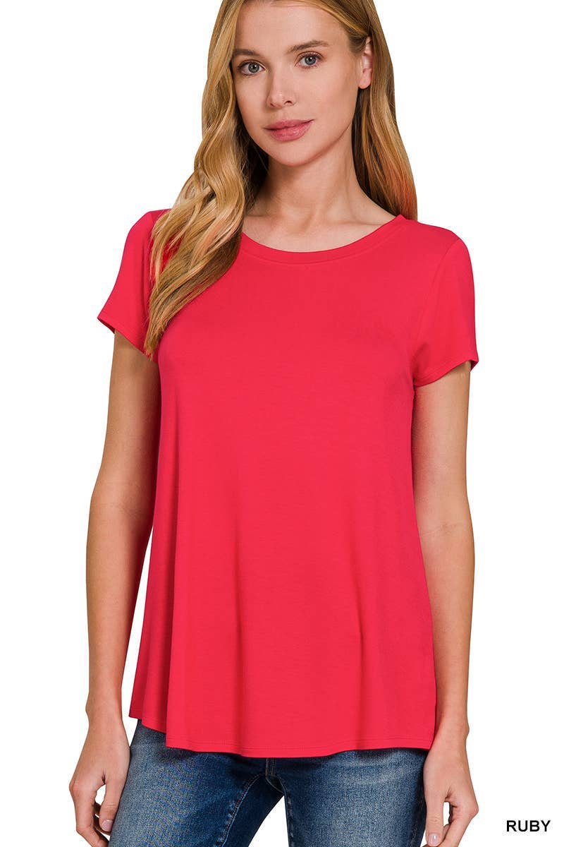 ALL TOPS: Flowy Round Hem Rayon Short Sleeve Top