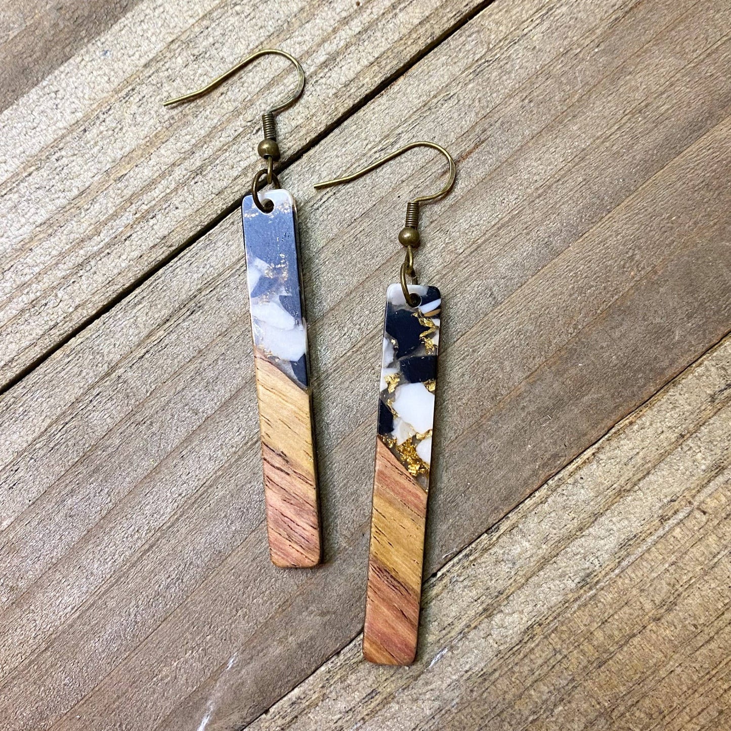 JEWELRY: Black Gold Bohemian Earrings Boho Dangle Wood Resin
