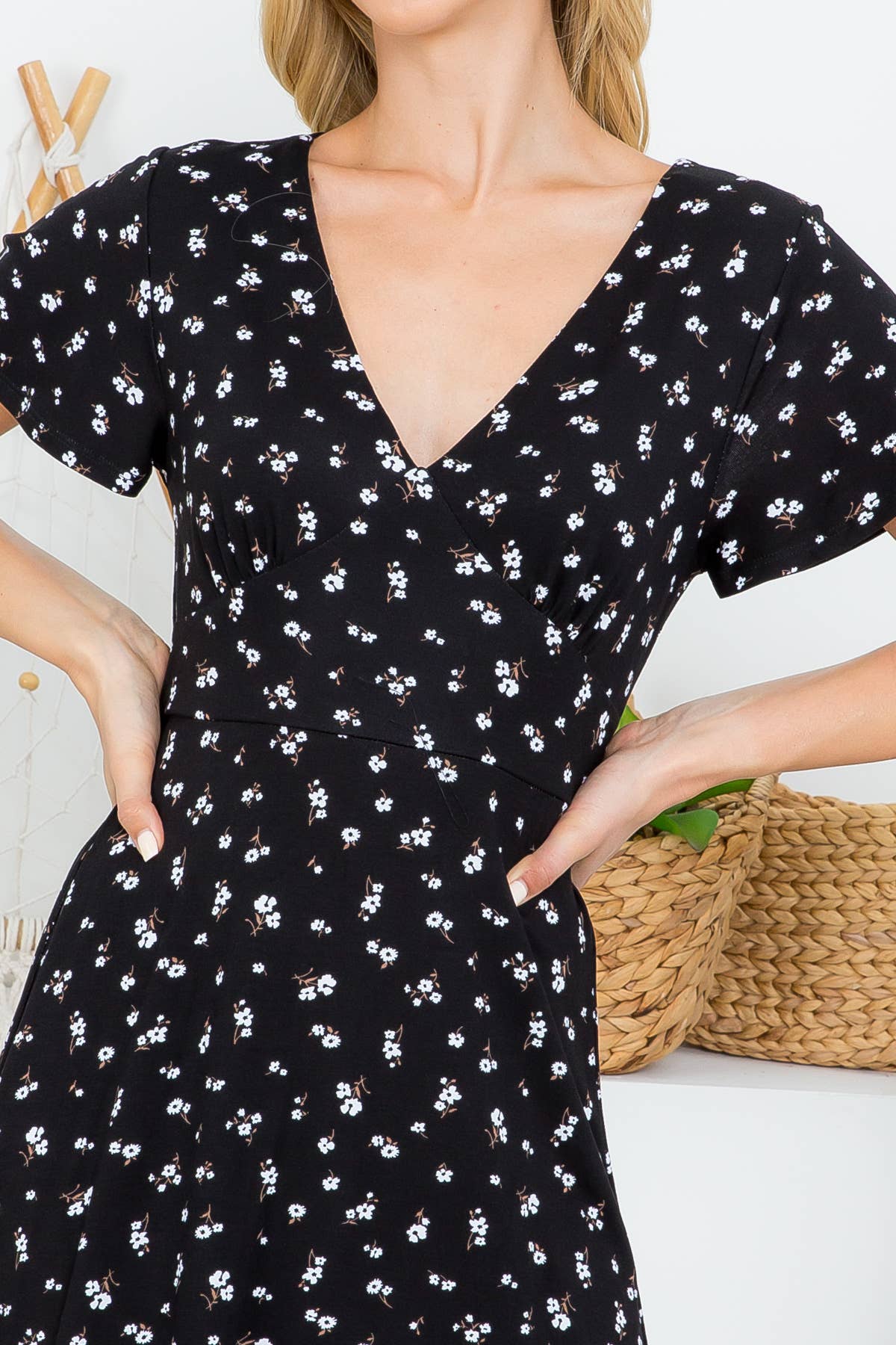 LAST CALL: Short sleeve floral deep v neck dress
