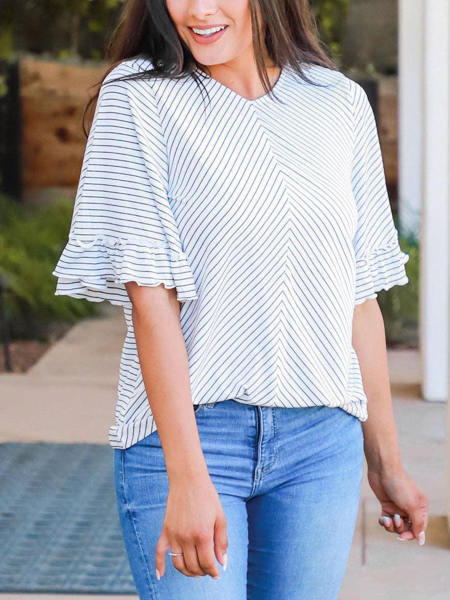 TOPS: Stripe Bell Sleeve Danika Top