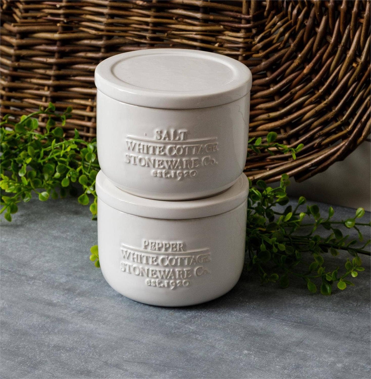 HOME: White Cottage Ceramic Salt And Pepper Cellar (Pair)