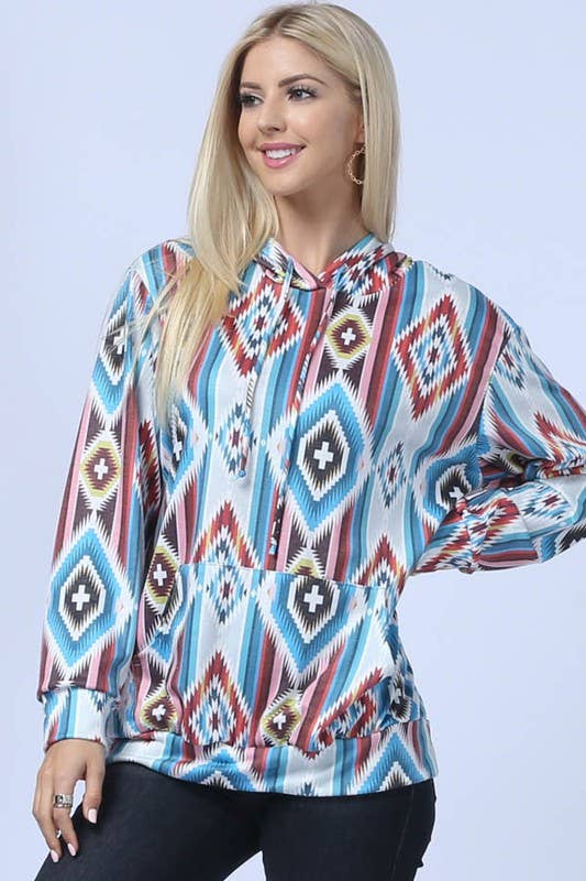 SWEATSHIRT: MANDY AZTEC PRINT FRENCH TERRY HOODIE