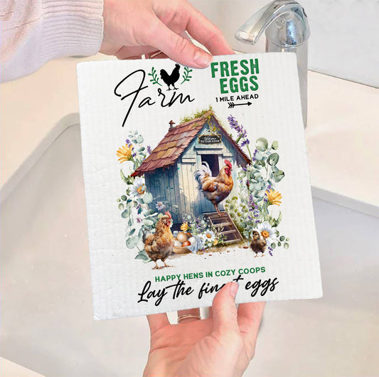 HOME: Swedish Dishcloth Country Farm Chicken Coop Swedish Dish Cloth