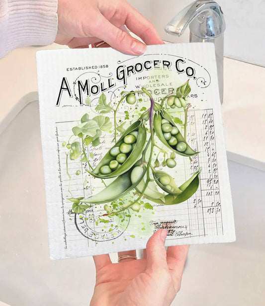 HOME: Swedish Dishcloth Vintage Farmhouse Peas Pods Vegetables SWEDISH DISH CLOTH