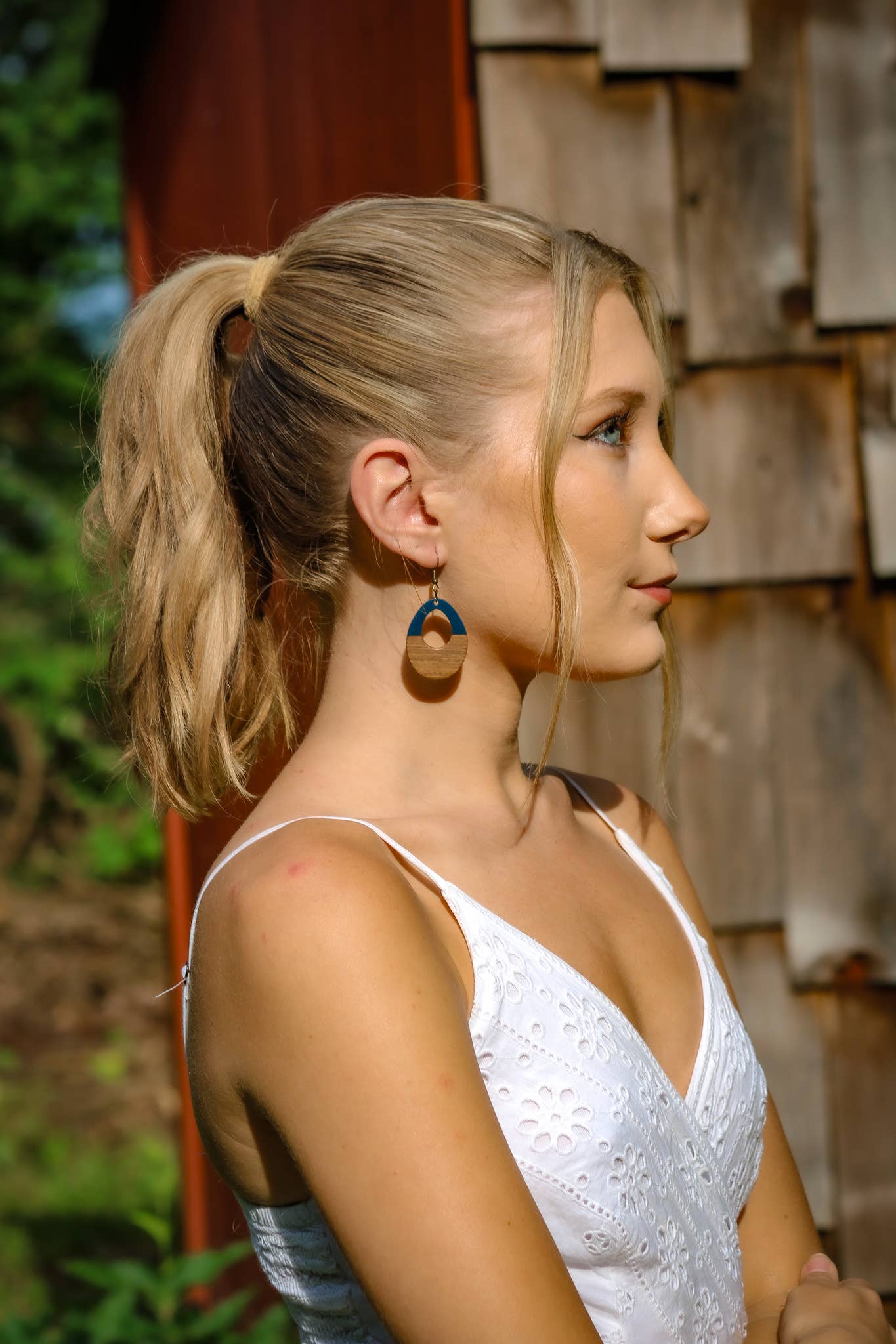 Navy Blue Hollow Tear Earrings Boho Wood Resin Dangle Drop