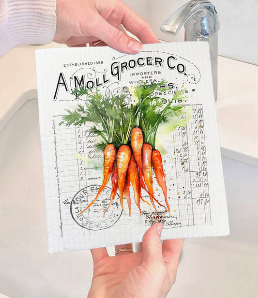 HOME: Swedish Dishcloth Vintage Farmhouse Carrots Vegetables SWEDISH DISH CLOTH