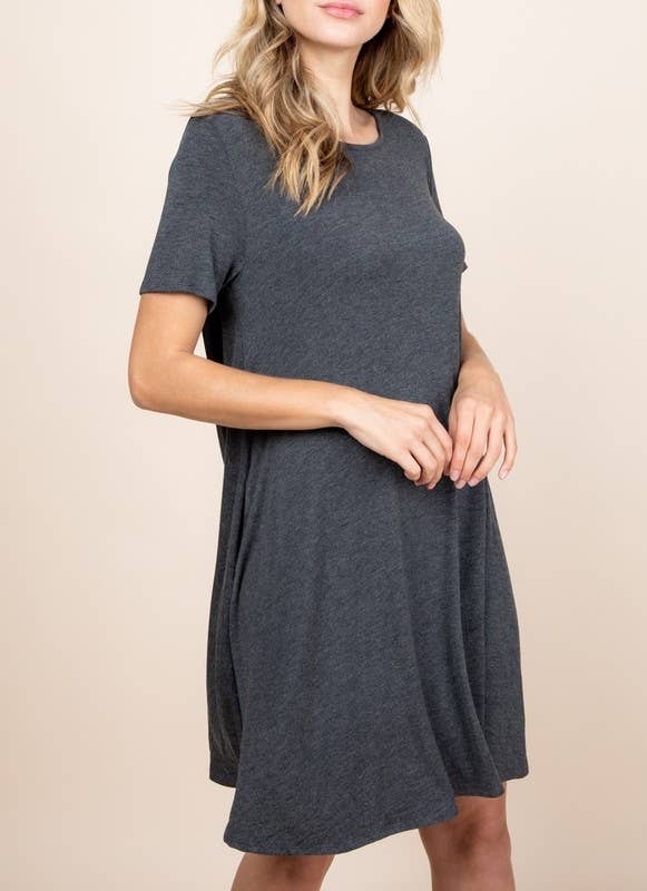 DRESS: PLUS SIZE SIDE HIDDEN POCKET SOLID DRESS