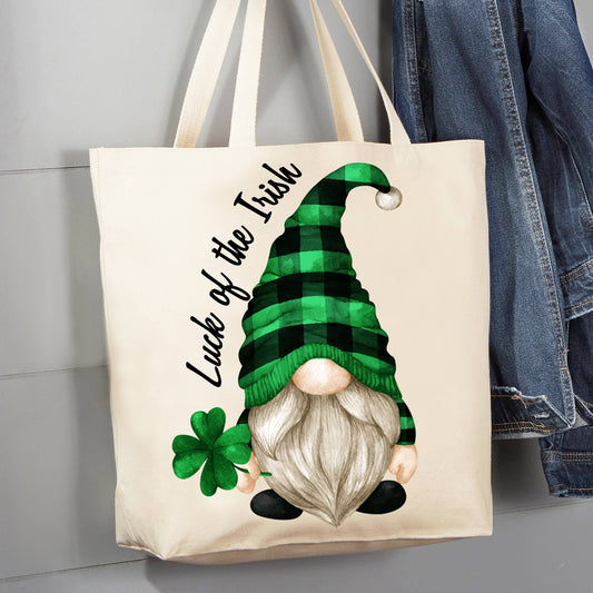 ACCESSORIES: Bag St Patricks Day Gnome Lucky 12 oz Cotton Canvas Tote Bag