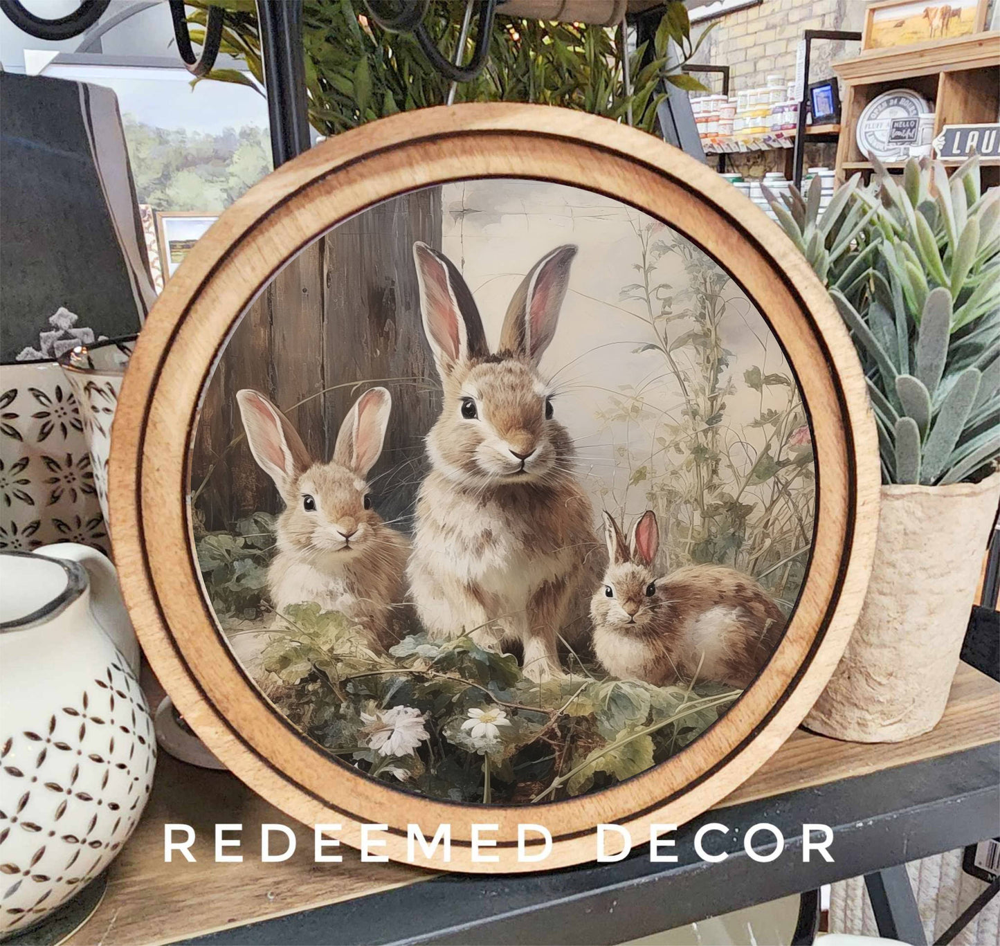 HOME: 8" Round Bunny Trio Art