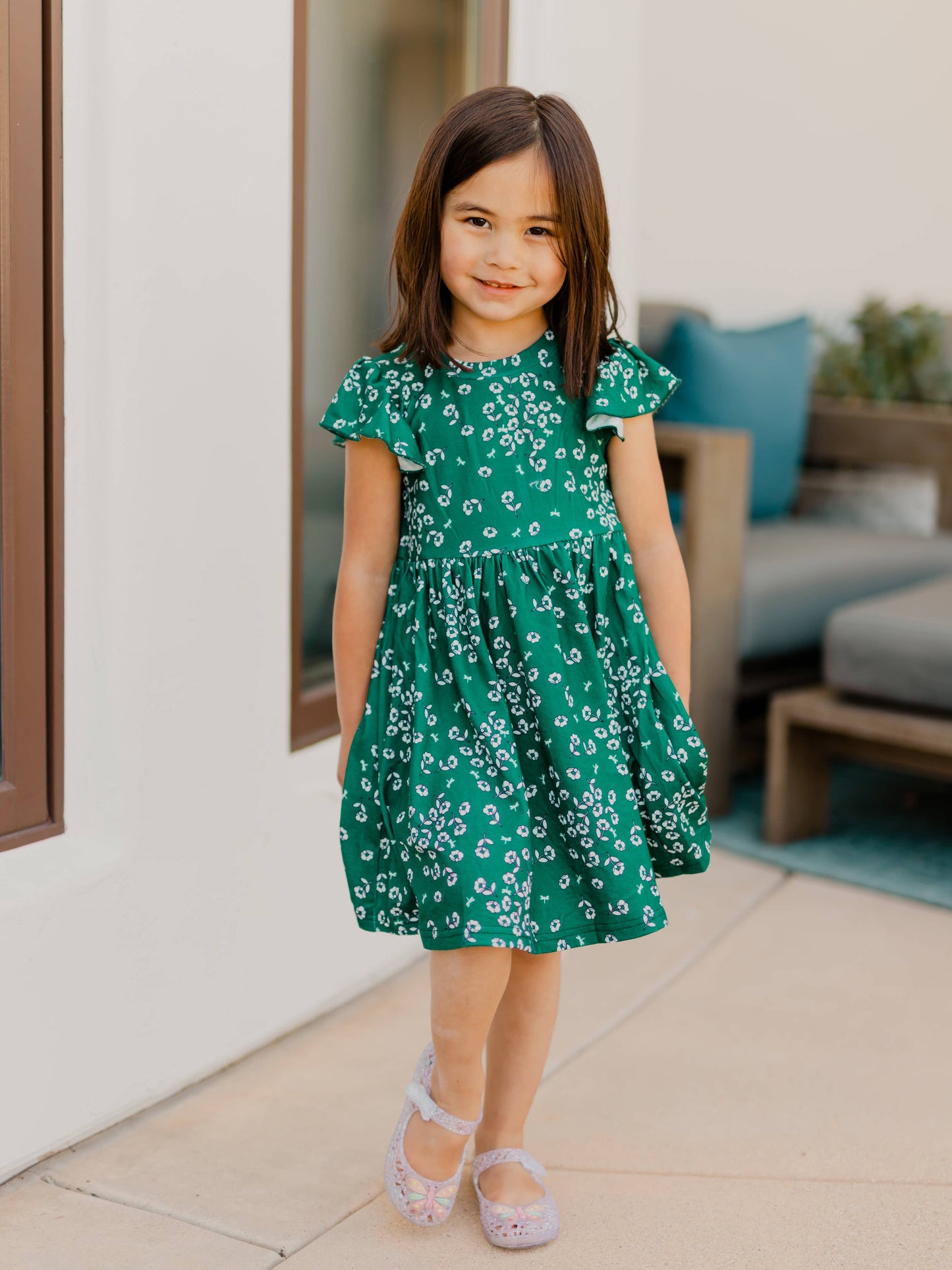 CHILDRENS: Ruffle Sleeve Little Girls Dress
