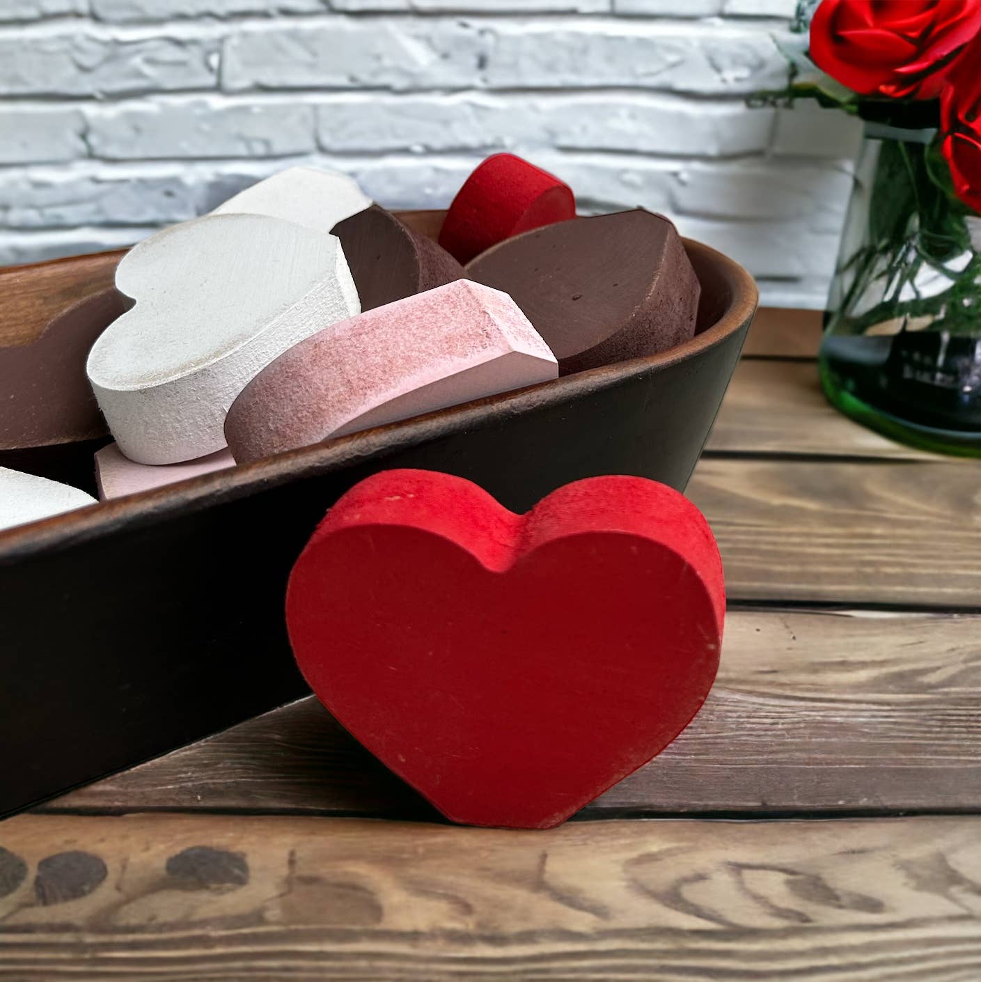 HOME: Sign Primitive/Rustic MINI Wood Valentine’s Day Hearts - set of 3
