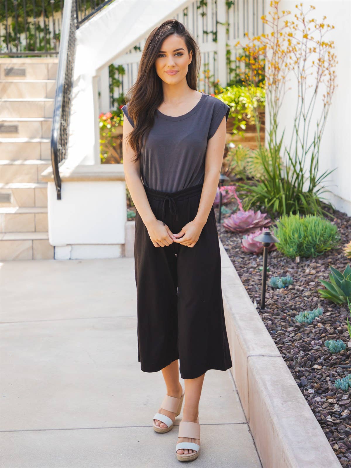 BOTTOMS: Cropped Wide Leg Dove Gaucho Pants