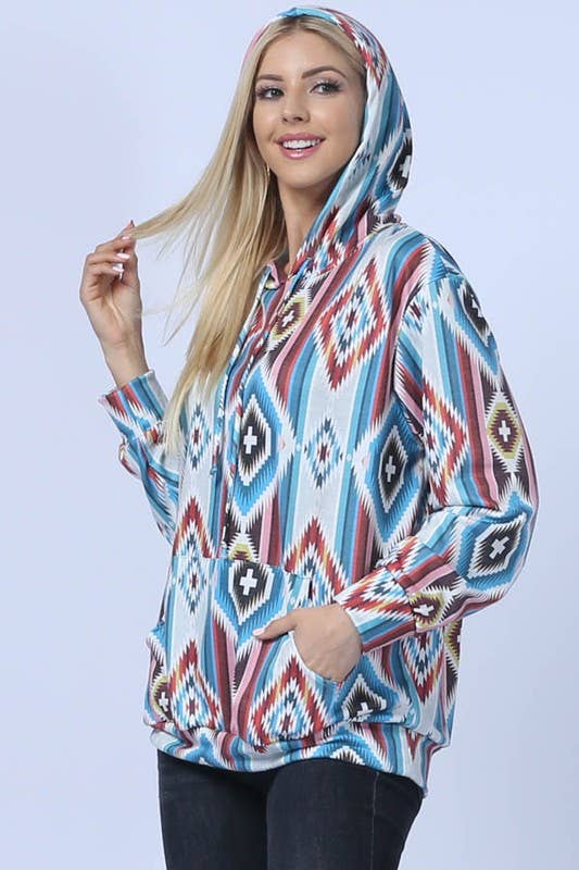 SWEATSHIRT: MANDY AZTEC PRINT FRENCH TERRY HOODIE