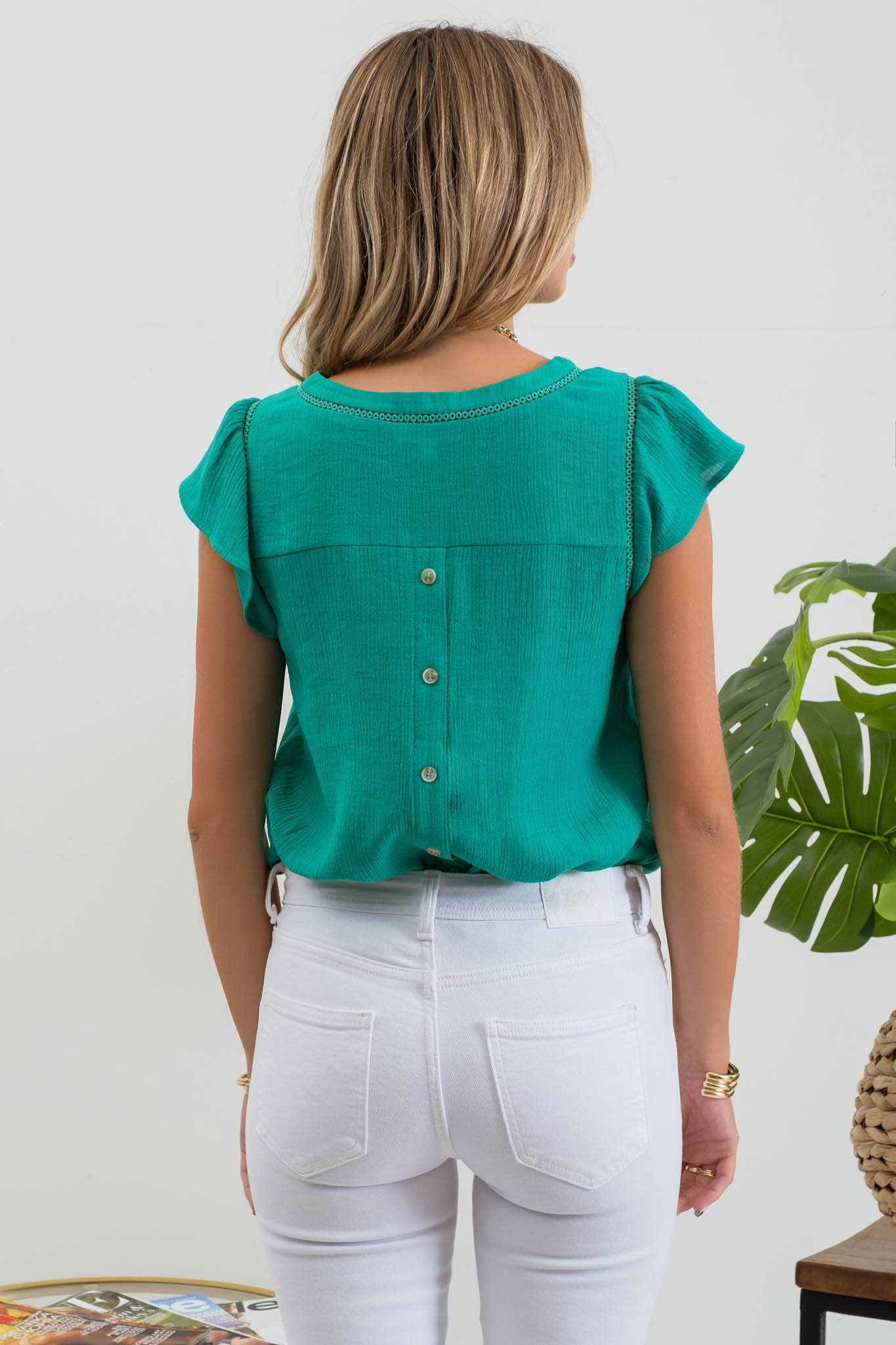 TOPS: TULIP SLEEVE BACK BUTTON BLOUSE