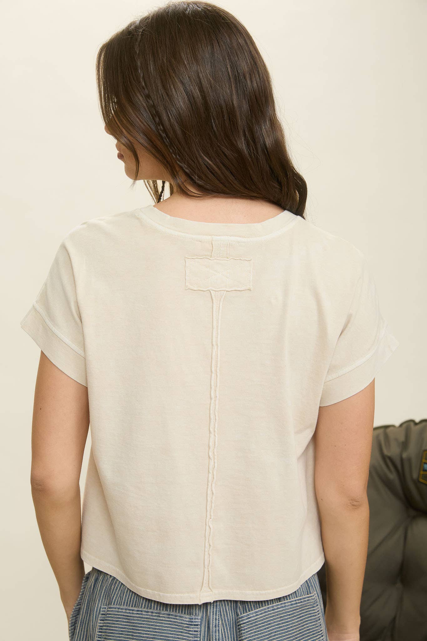 TOPS: WASHED EXTENDED SHOULDER SHORT SLEEVE KNIT TOP