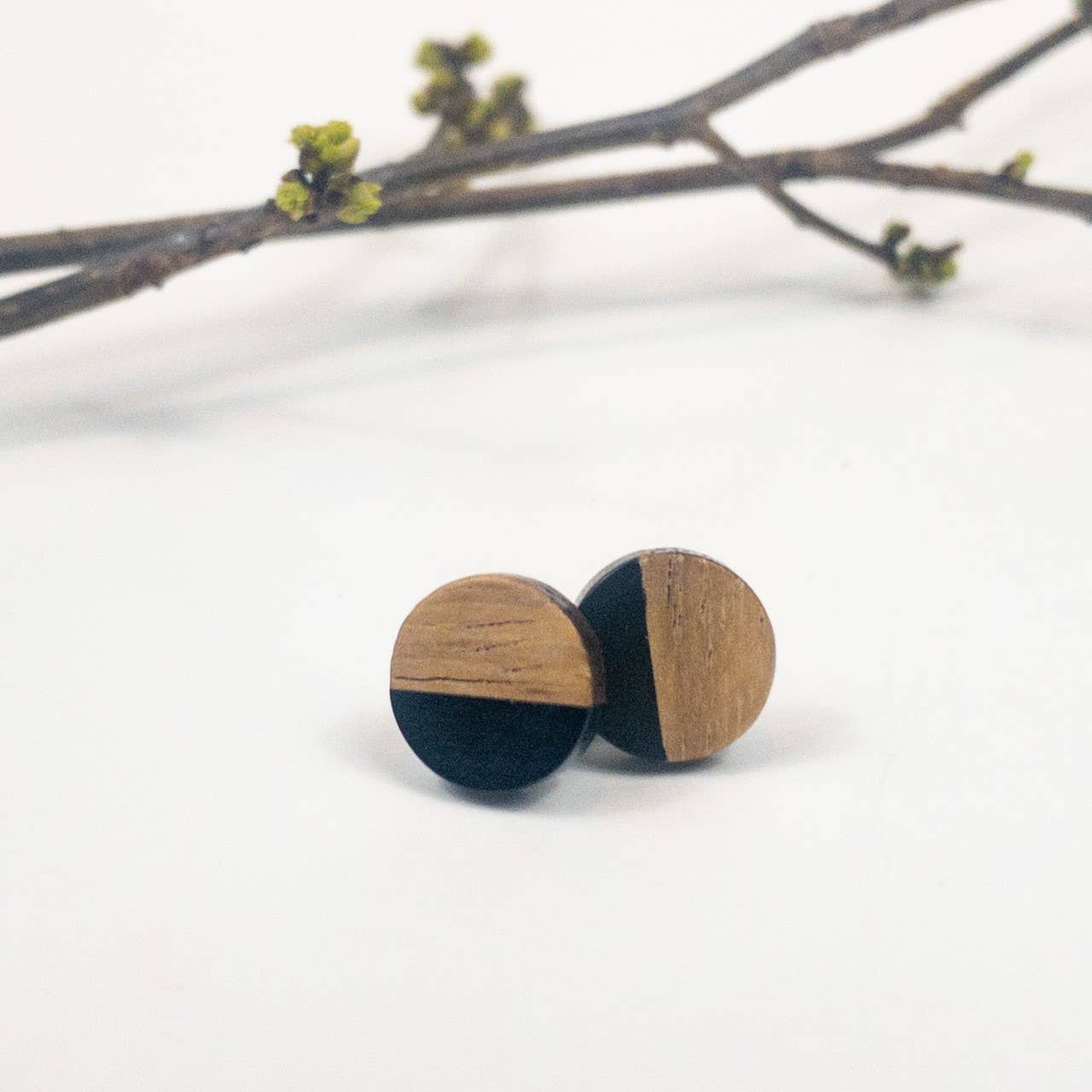 JEWELRY: Black Boho Wood Stud Posts + Wood Resin Studs + Minimalist