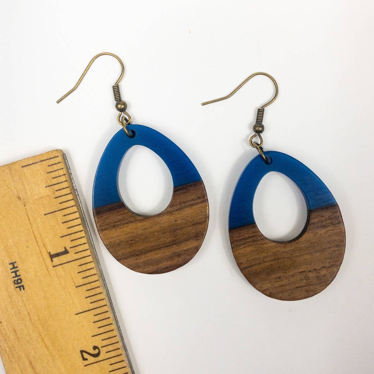 Navy Blue Hollow Tear Earrings Boho Wood Resin Dangle Drop