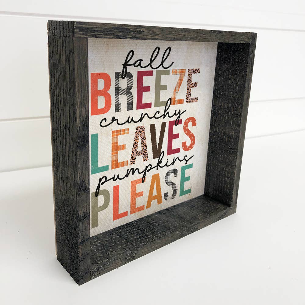 HOME: Fall Breeze Crunchy Leaves - Autumn Word Sign - Framed Art