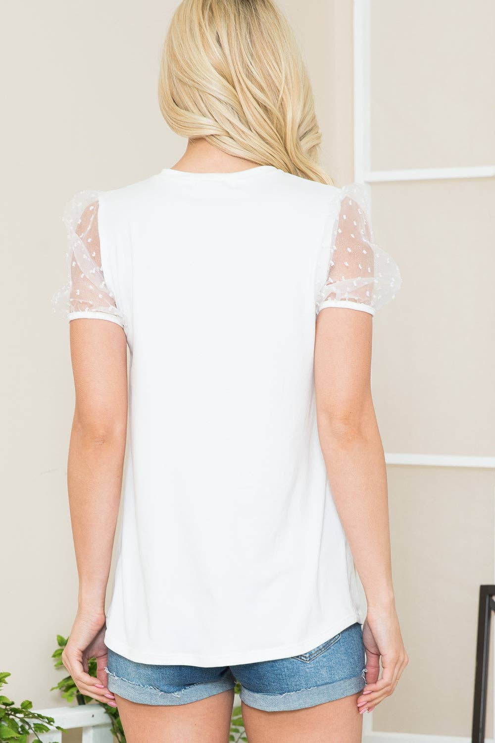Organza Puff Sleeve Top-Swiss Dot