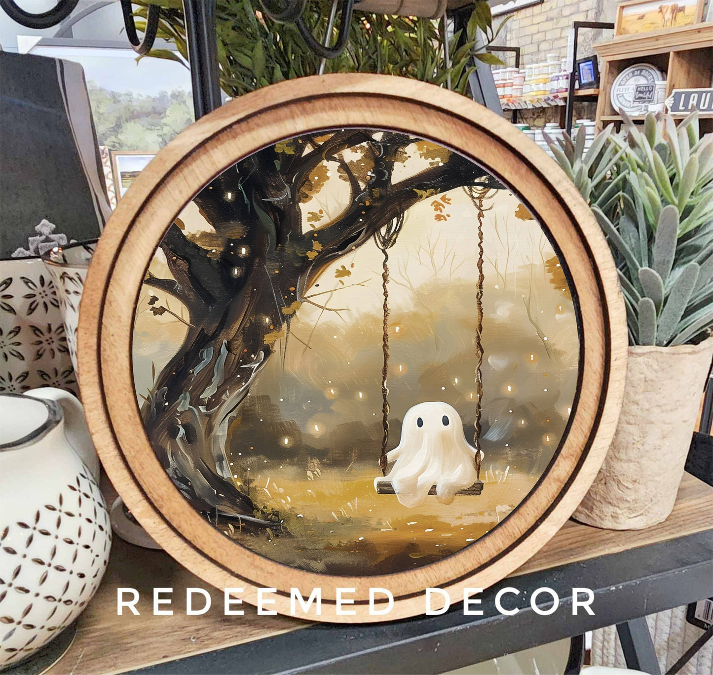 HOME: 8" Round Halloween Ghost Swing Art