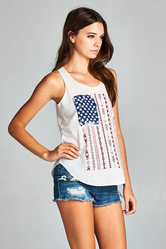 TOPS: 4th of July American flag print graphic tank tops