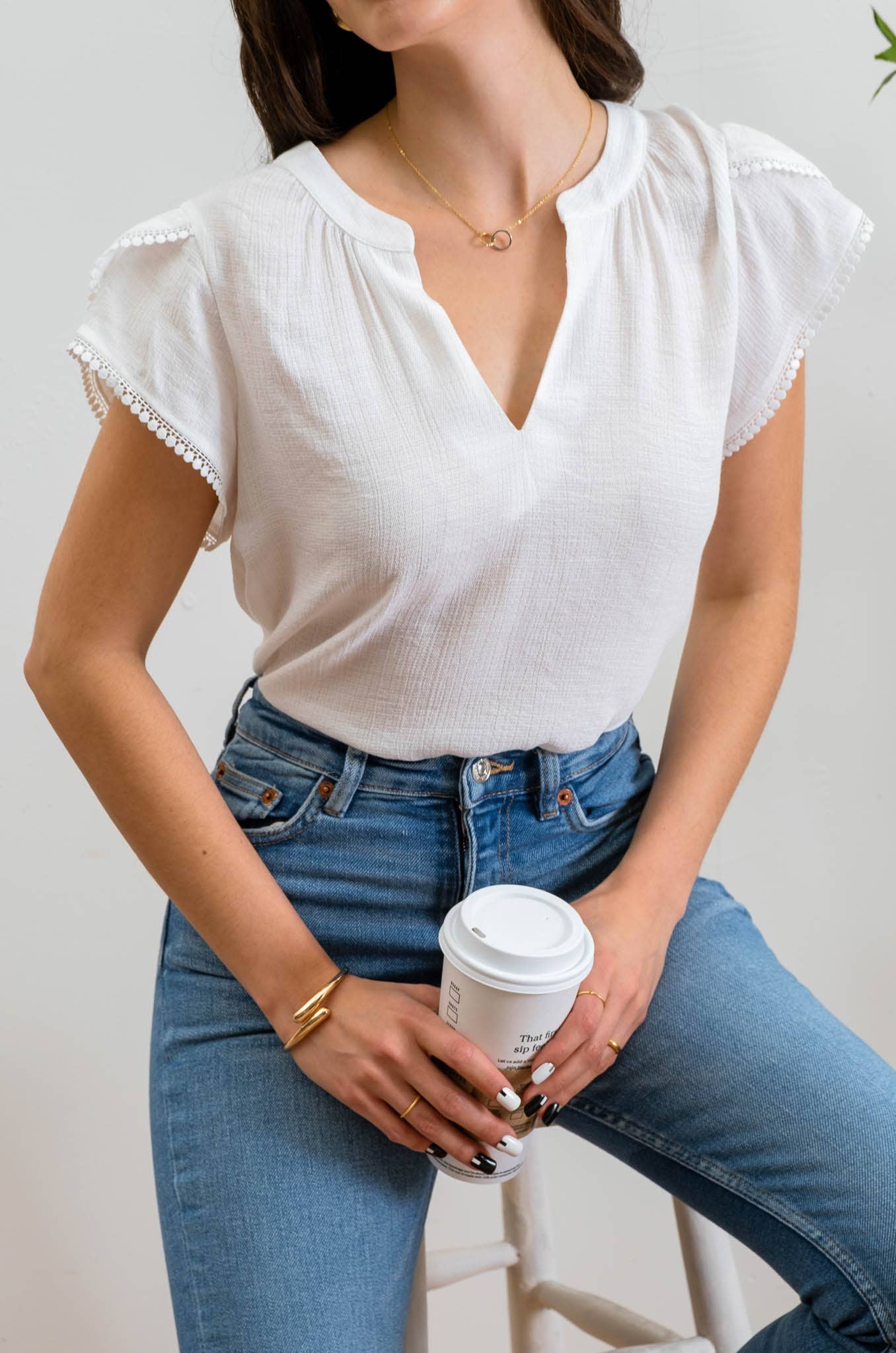 TOPS: SPLIT NECK PETAL TASSEL SLEEVE BLOUSE