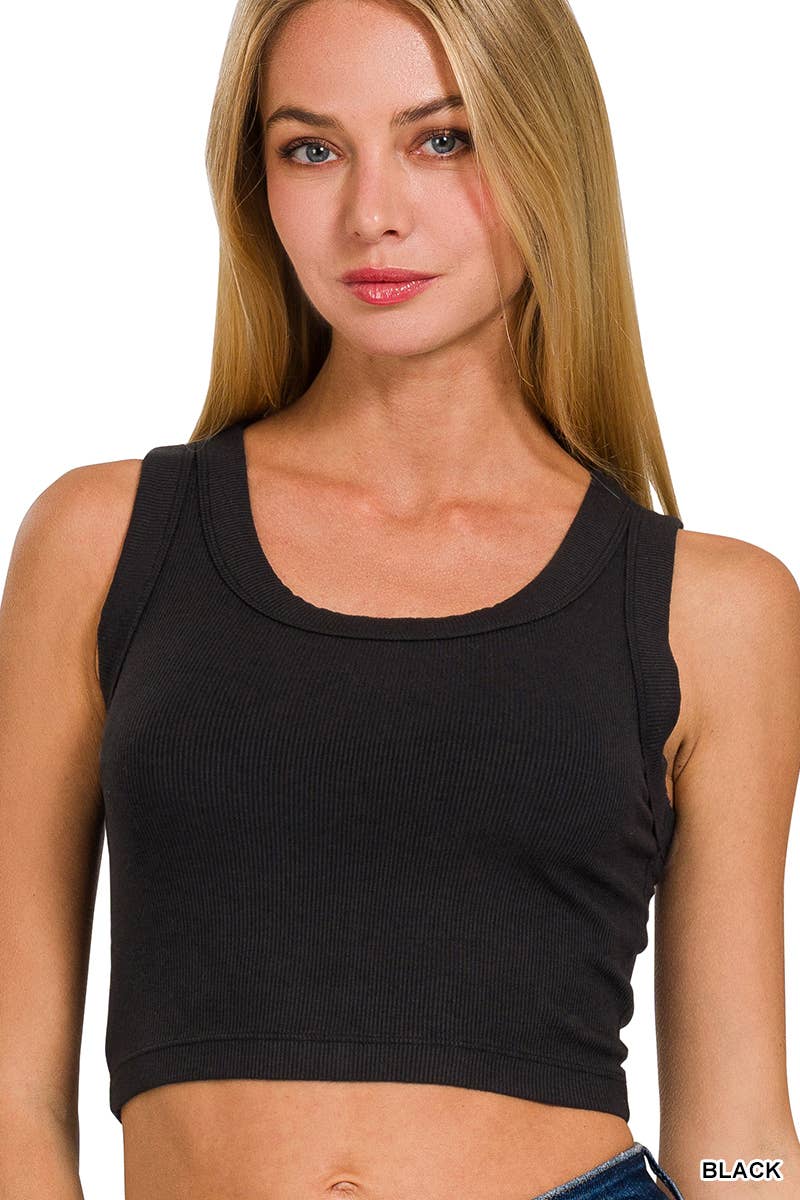 TOPS: Ribbed Scoop Neck Cropped Tank Top