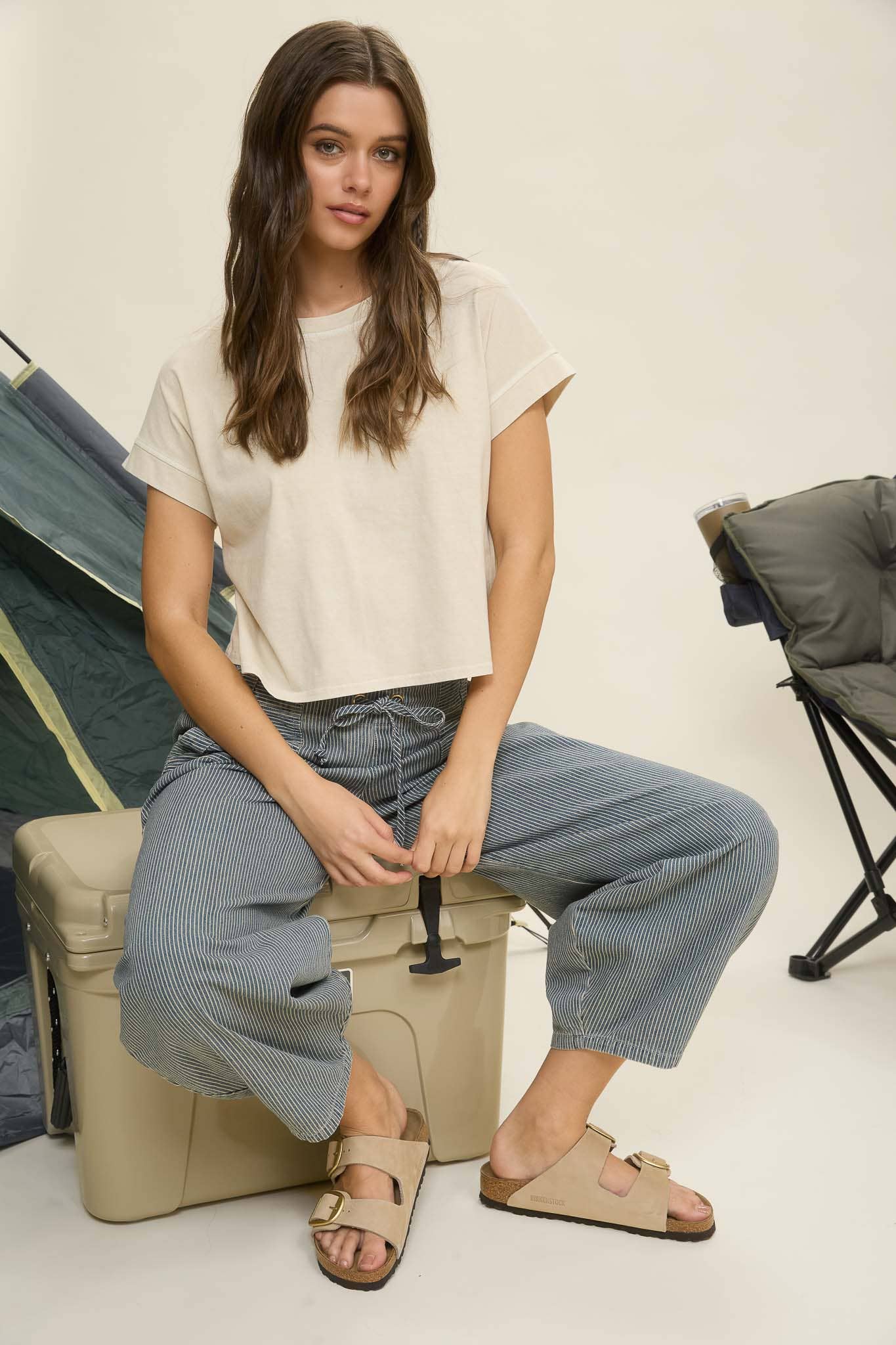 TOPS: WASHED EXTENDED SHOULDER SHORT SLEEVE KNIT TOP
