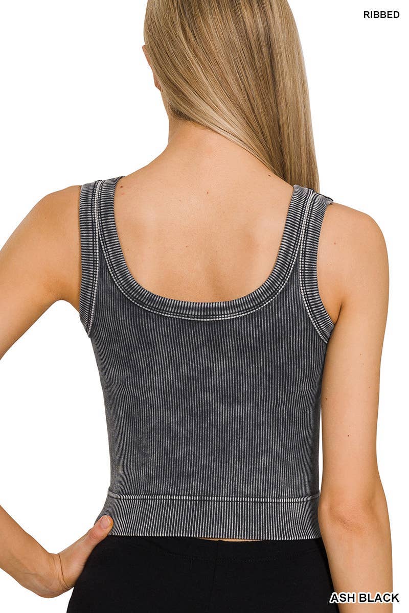 Washed Ribbed Cropped Seamless Scoop Neck Tank Top