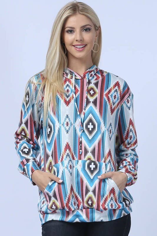 SWEATSHIRT: MANDY AZTEC PRINT FRENCH TERRY HOODIE