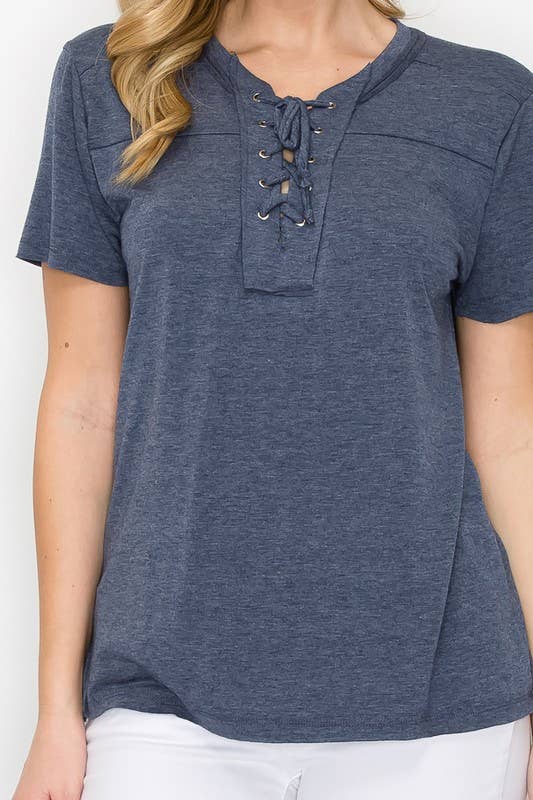 ALL TOPS: SIMPLE SHORT SLEEVE TOP WITH LACE UP