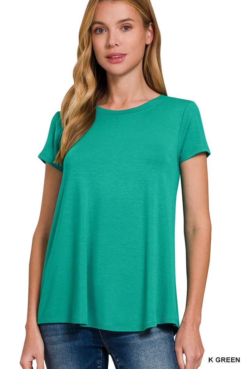 ALL TOPS: Flowy Round Hem Rayon Short Sleeve Top