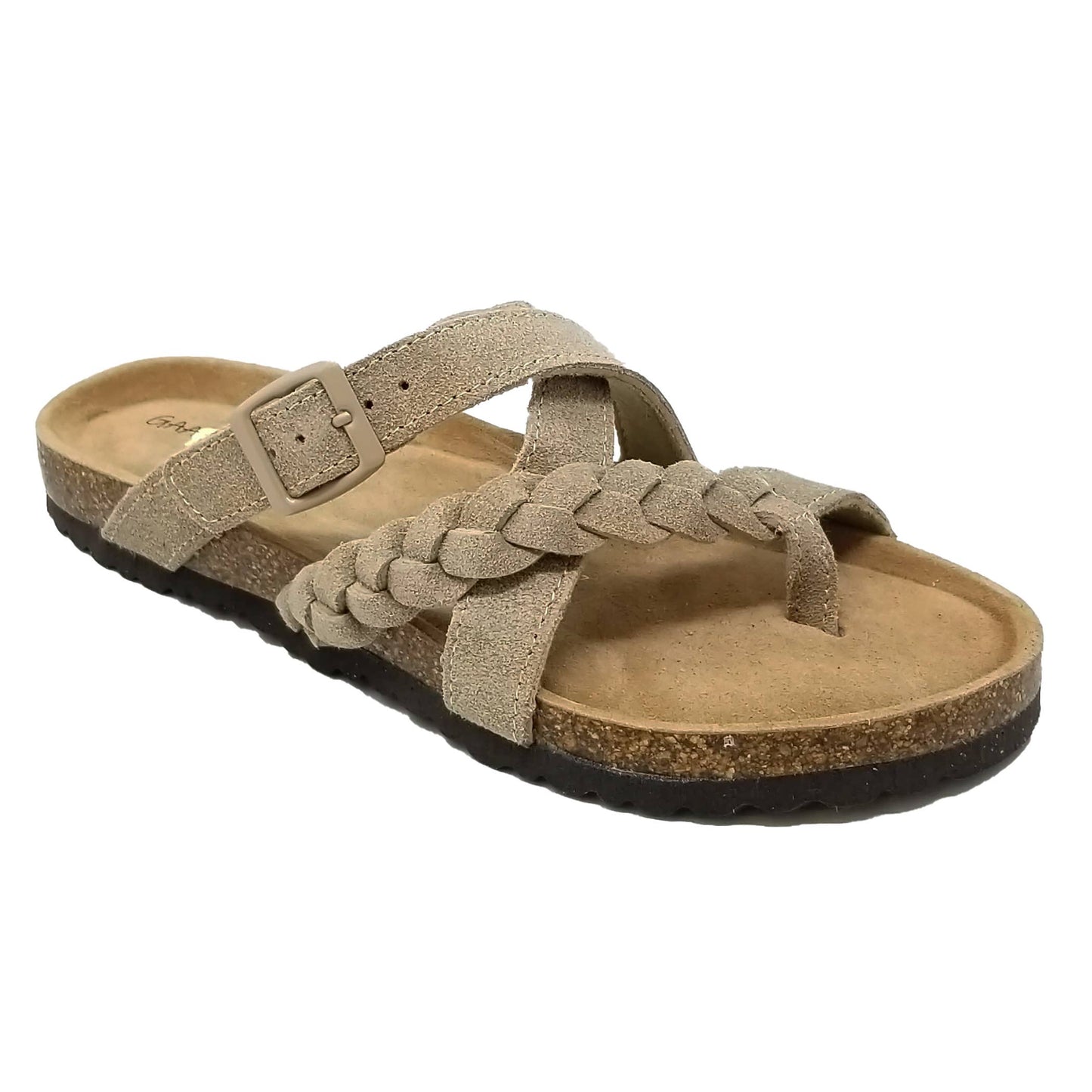 Braided Criss Cross Buckled Leather Footbed Sandal