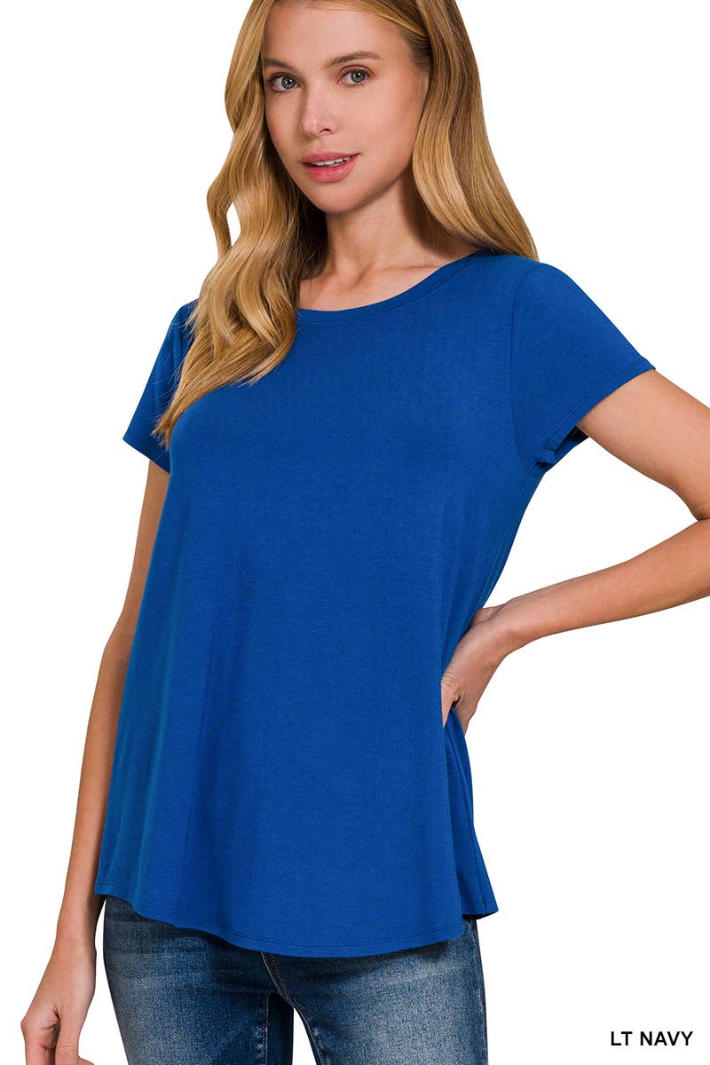 ALL TOPS: Flowy Round Hem Rayon Short Sleeve Top