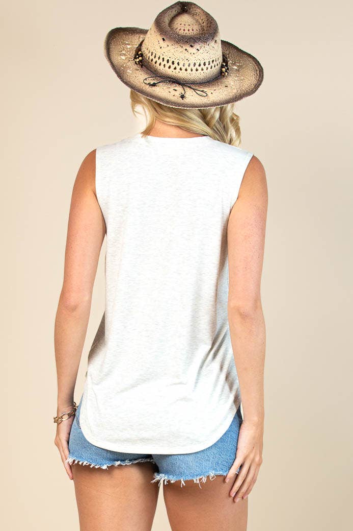 ALL TOPS: BARB AZTEC GRAPHIC SLEEVELESS TOP