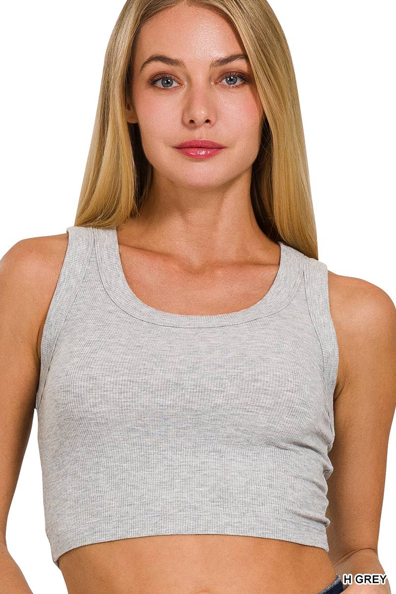 TOPS: Ribbed Scoop Neck Cropped Tank Top