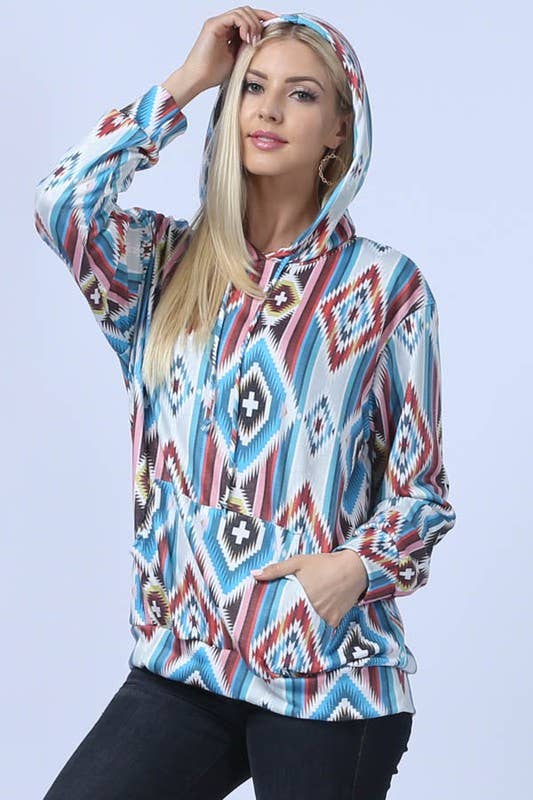 SWEATSHIRT: MANDY AZTEC PRINT FRENCH TERRY HOODIE