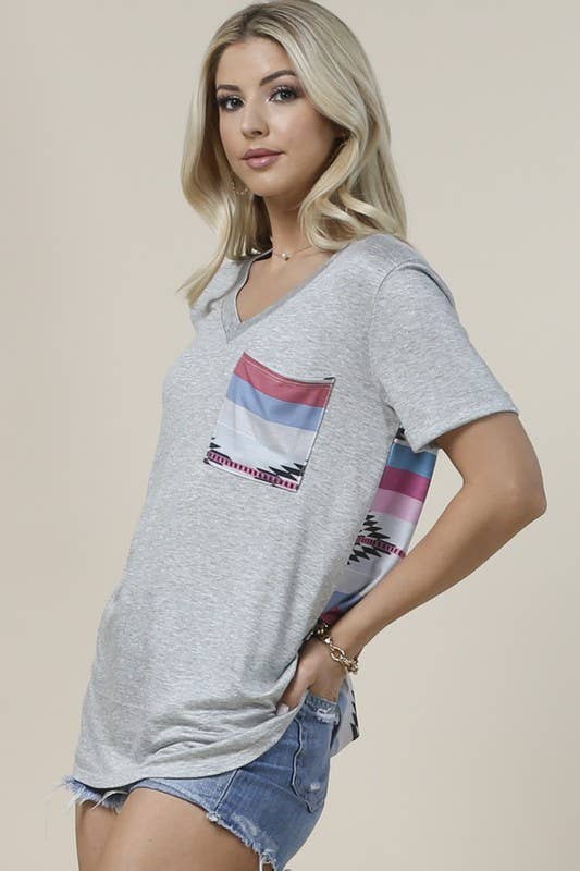 TOPS: LEAH AZTEC PRINT COLOR BOCK TOP