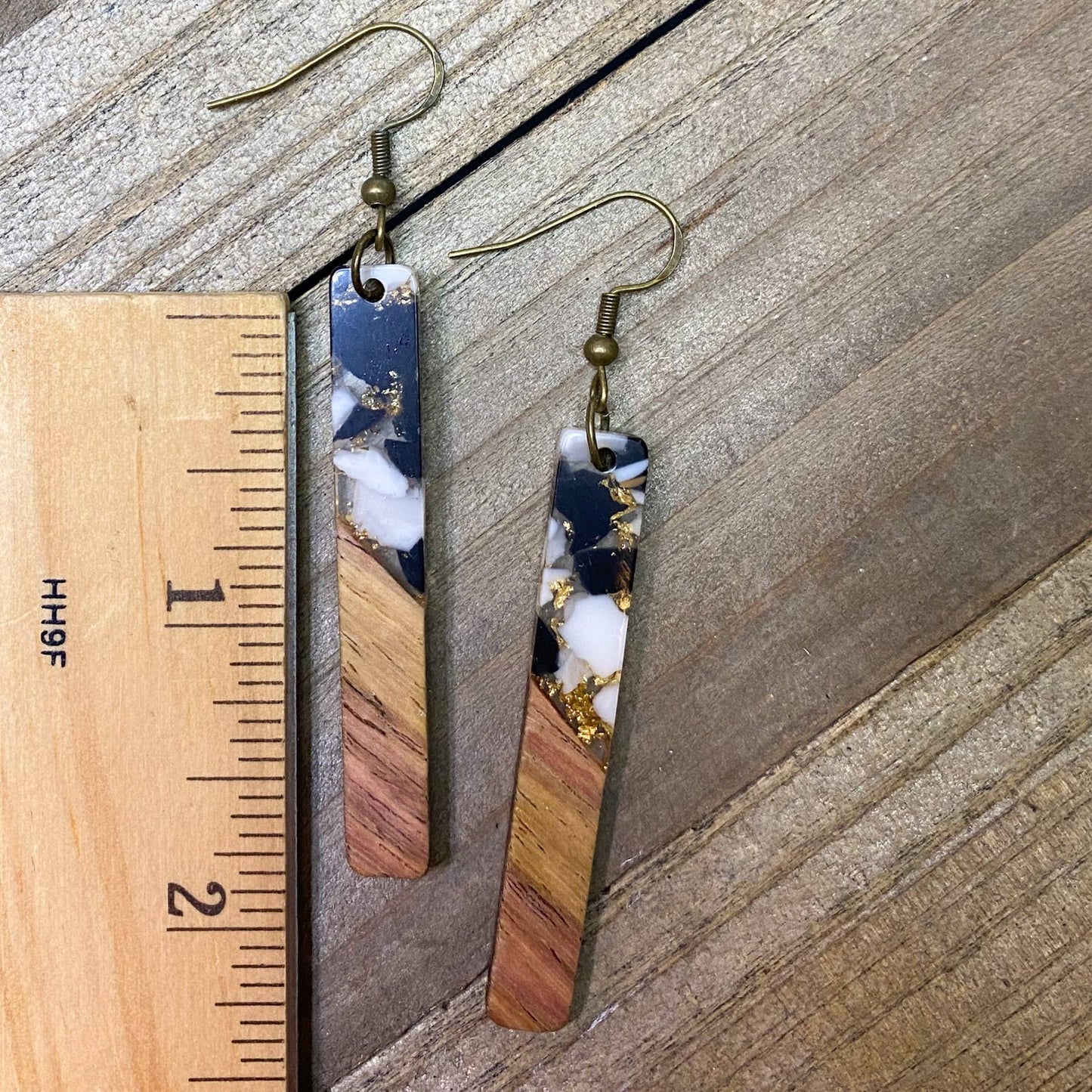 JEWELRY: Black Gold Bohemian Earrings Boho Dangle Wood Resin