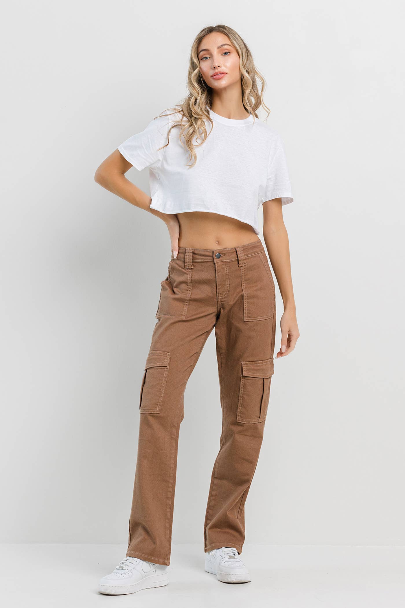 BOTTOMS: Taupe Straight Cargo Pants