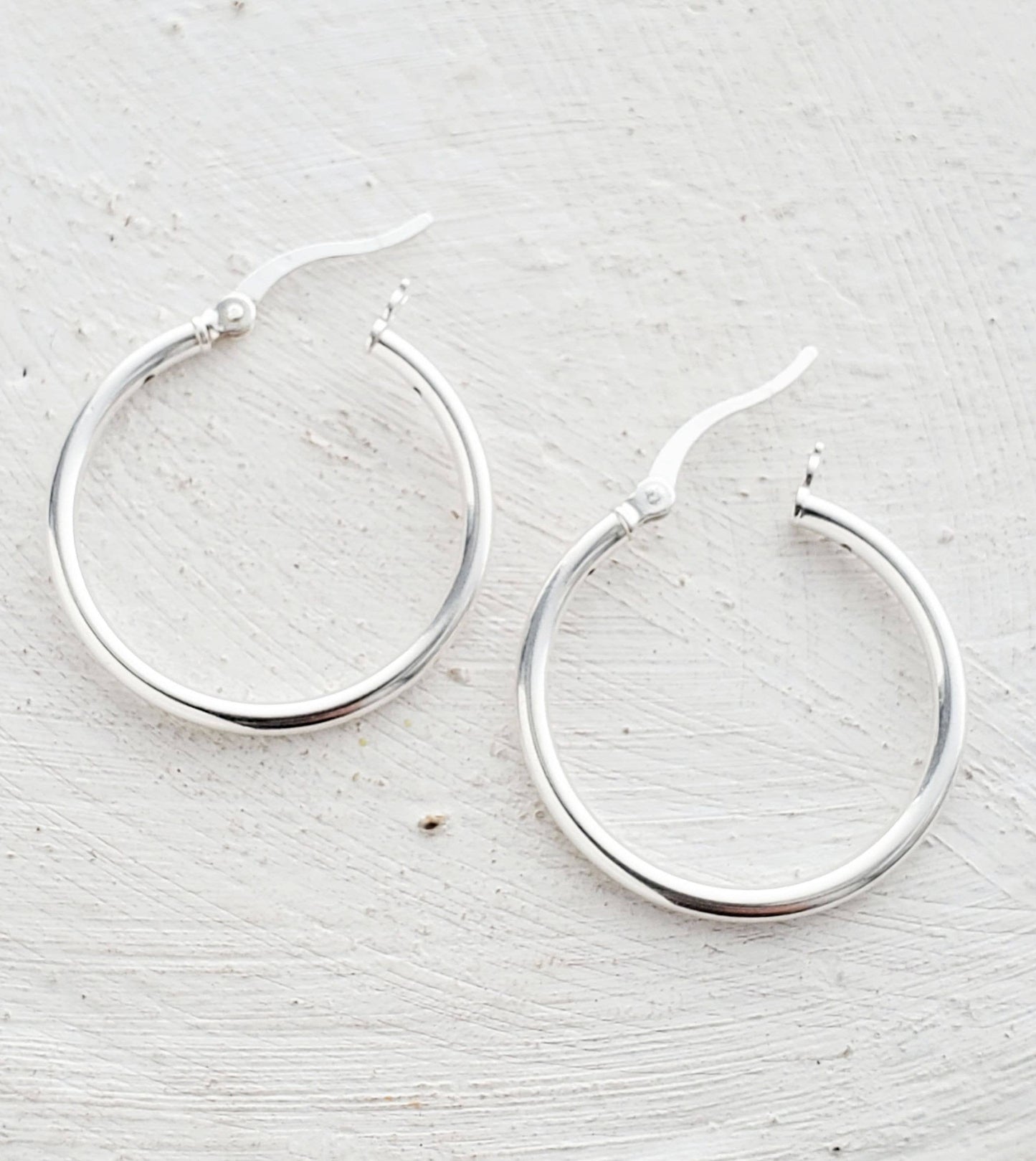 Silver Tube Hoops Earrings (25mm) - Medium