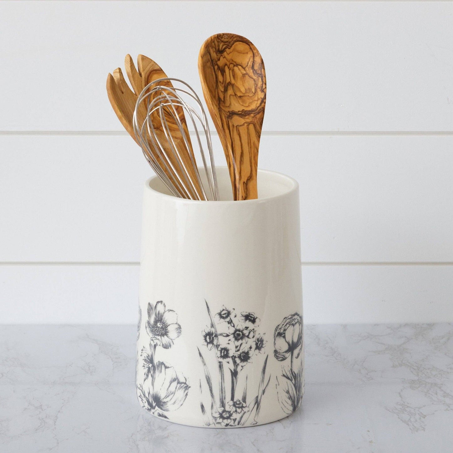 Black and White Botanical Utensil Crock (PC)