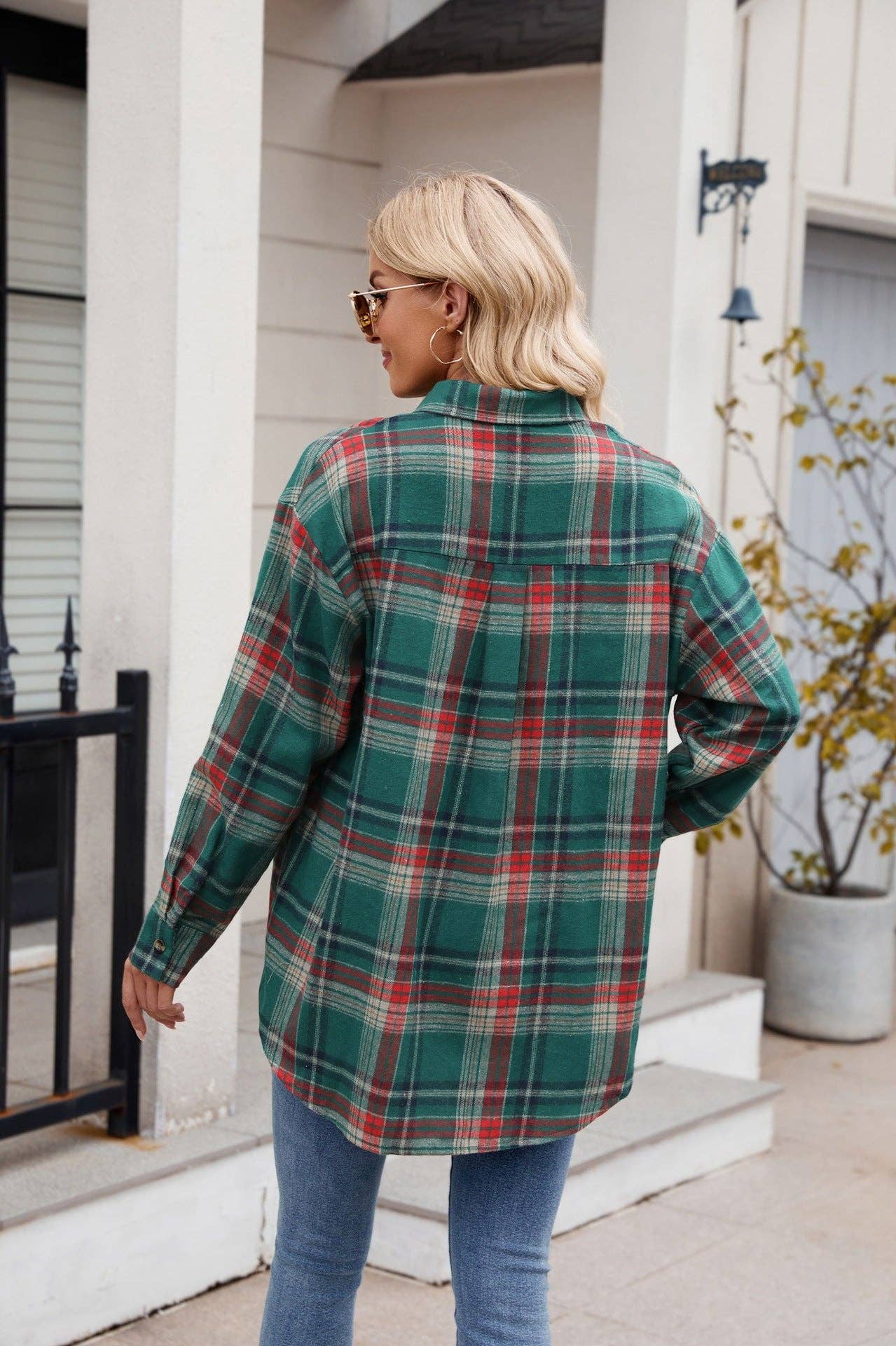 TOPS: Women's New Casual Fashion Loose Plaid Pocket Shirt