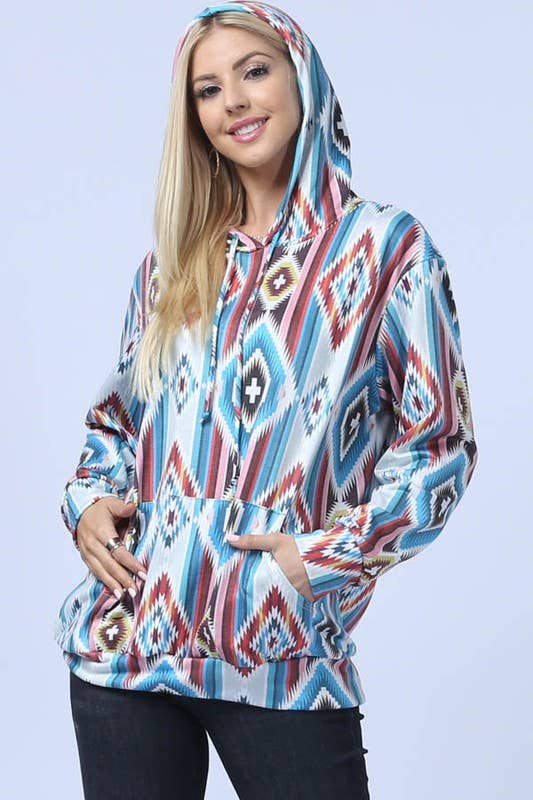 SWEATSHIRT: MANDY AZTEC PRINT FRENCH TERRY HOODIE