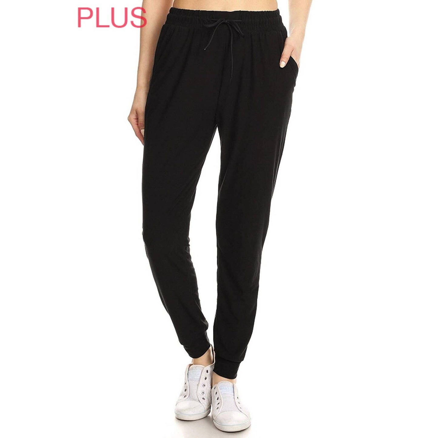 PLUS ACTIVEWEAR: Plus Size Buttery Soft Solid Joggers with Drawstring
