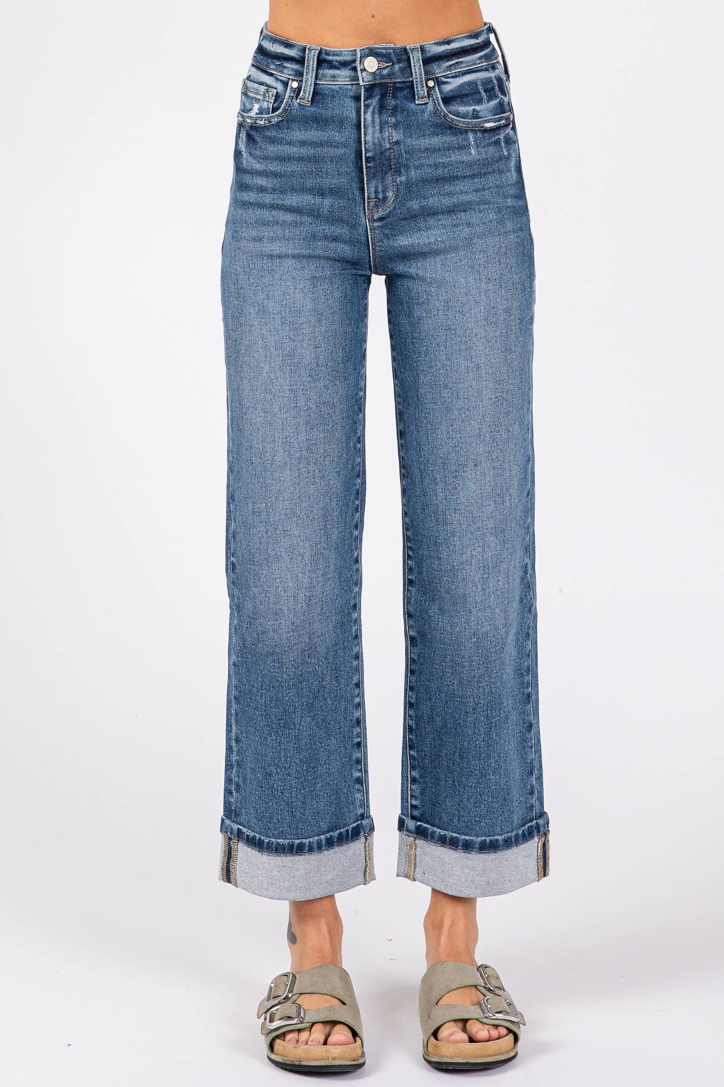 HIGH RISE STRETCH RELAXED STRAIGHT W/ CUFFED HEM