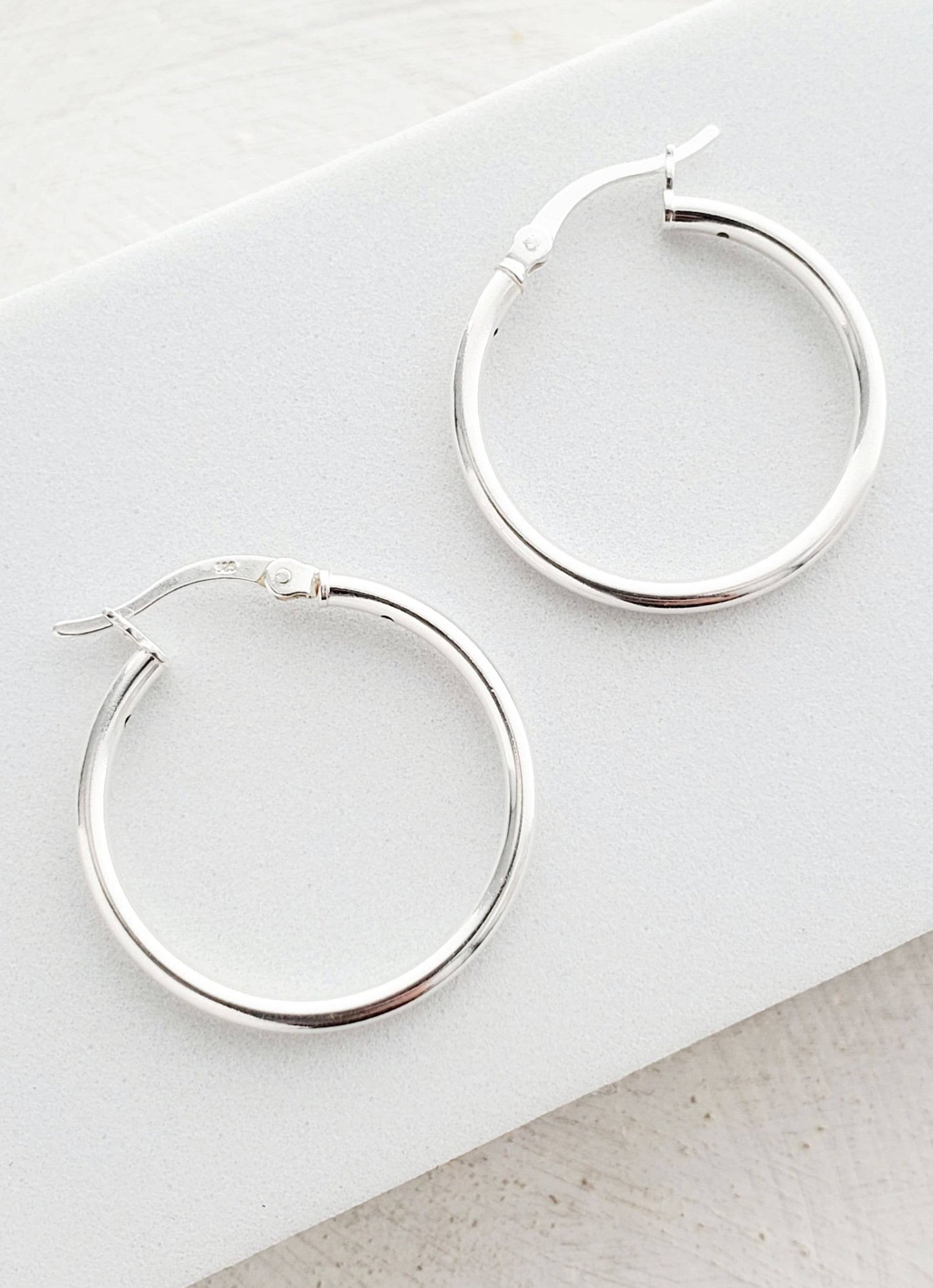 Silver Tube Hoops Earrings (25mm) - Medium